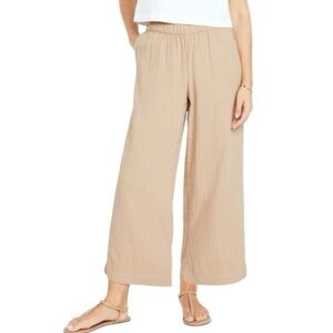 Old Navy Plus 2X High Rise Wide Leg Crop Pants Beige Cotton Comfort Waistband